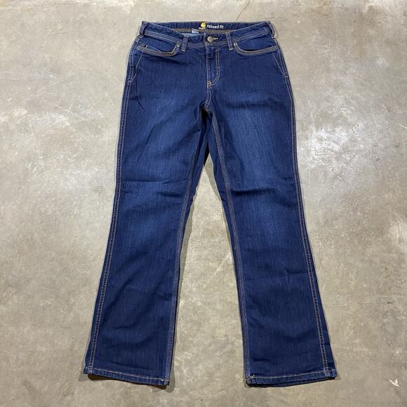 Carhartt Relaxed Fit Jeans Women 6 Short Blue Denim Workwear Bootcut - Picture 3 of 12
